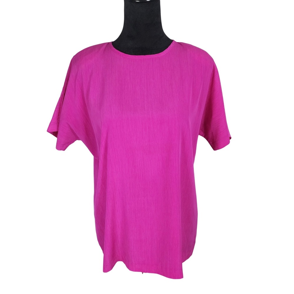 Vtg BARBARA GERWITT Size Medium Pink Lightweight Short Sleeve Keyhole Blouse EUC